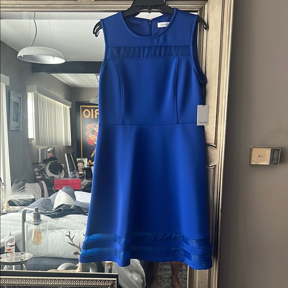 Calvin Klein Blue Sleeveless A-Line Mini Dress